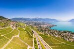 Stunning aerial view of the famous Lavaux vineyard by Vevey and